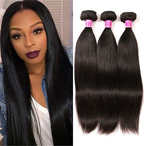 QinMei Brazilian Hair Straight Bundles 10A Grade 10 12 14 inches 100% Unprocessed Virgin Straight Human Hair 3 Bundles Weave Extensions Natural Color
