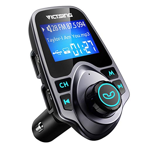 VicTsing Bluetooth FM Transmitter for Car, Wireless Bluetooth Car Adapter Car Kit with Hand-Free Calling and 1.44” LCD Display, Music Player Support TF Card USB Flash Drive AUX Input/Out