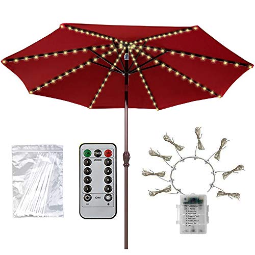 Patio Umbrella Lights Newest Version 8 Strings Lights 104 LEDs 8 Lighting Modes with Remote Control Battery Operated Waterproof Umbrella Lights for Indoor Outdoor, Warm White Battery not Included