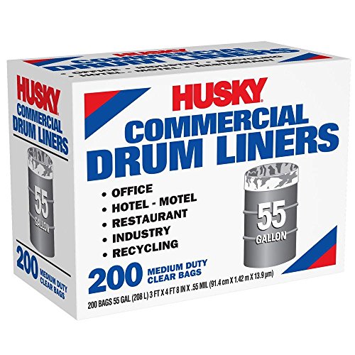 [200-Count] HUSKY 55 Gal.(208 L) COMMERCIAL DRUM LINERS MEDIUM DUTY CLEAR BAGS