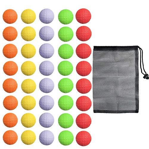 40 Pack Foam Golf Practice Balls - Realistic Feel and Limited Flight Training Balls for Indoor or Outdoor (5 Color, 8 Pack of Each Color)