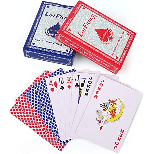 LotFancy Playing Cards, 2 Decks of Cards (Blue and Red), Poker Size Standard Index, for Blackjack, Euchre, Pinochle Card Games