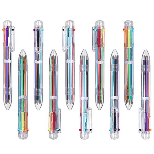 12 Pack Multicolor Pens 0.5mm 6-in-1 Retractable Ballpoint Pens,6 Colors Transparent Barrel Ballpoint Pen