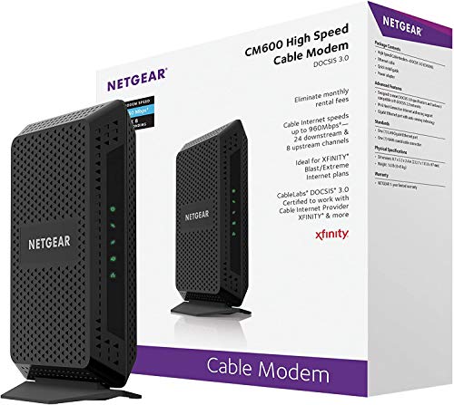 NETGEAR Cable Modem CM600 - Compatible with Cable Providers Including Xfinity by Comcast, Spectrum, Cox | for Cable Plans Up to 400 Mbps | DOCSIS 3.0 | 24x8