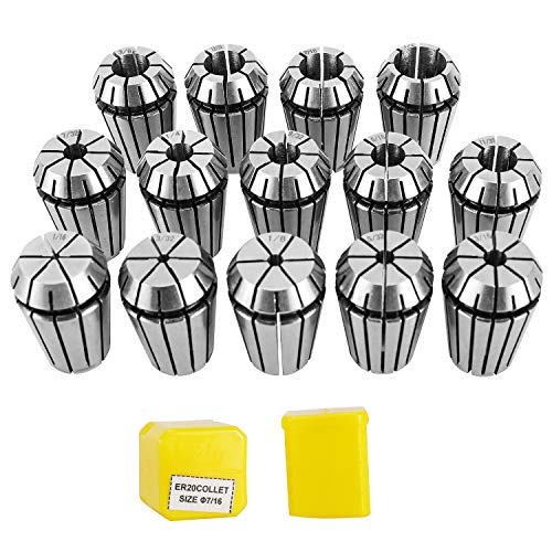 14PCS ER20 Spring Collet Set Gripping Range 1/16' -1/2', including 1/16' 3/32' 1/8' 5/32' 3/16' 7/32' 1/4' 9/32' 5/16' 11/32' 3/8' 13/32' 7/16' 1/2', for CNC Engraving Machine Milling Tools