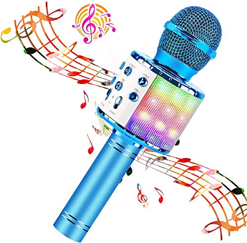 BlueFire Wireless 4 in 1 Bluetooth Karaoke Microphone with LED Lights, Portable Microphone for Kids, Best Gifts Toys for Kids, Girls, Boys and Adults (Blue)