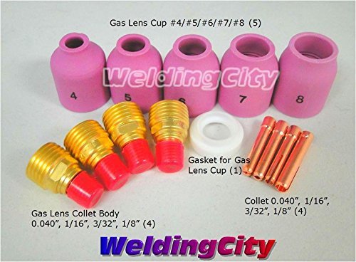 WeldingCity TIG Welding Accessory Kit Cup-Gas Lens-Collet-Gasket-Back Cap 0.040'-1/16'-3/32'-1/8' for Torch 9/20/25 T32