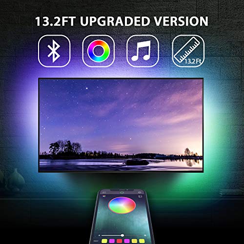 13.2Ft TV Backlights USB Light Strip Kit for 55'-70' TV, Mirror, PC, APP Control Sync to Music, Bias Lighting, 5050 RGB Waterproof IP65 USB LED Strip Lights Compatible with Android iOS