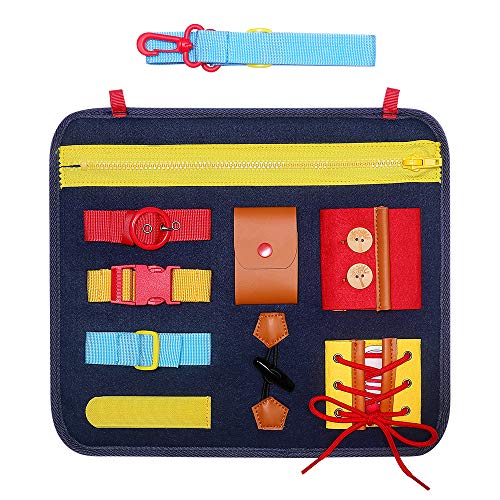 SIMBOOM Toddlers Busy Board, Basic Skills Activity Board for Early Learning Life Skills - Developmental Toys with Zippers, Buttons, Buckles for Kids Holiday Gifts,Blue