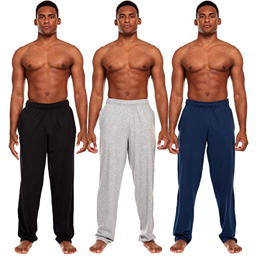 Essential Elements 3 Pack: Men's 100% Cotton Jersey Jogging Lounge Casual Sleep Drawstring Pants with Pockets (X-Large, Set A)