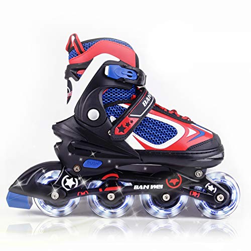 MammyGol Adjustable Inline Skates for Kids,Boys and Girls with Light up Wheels (1-RED, Small - Little Kid (10-12US))