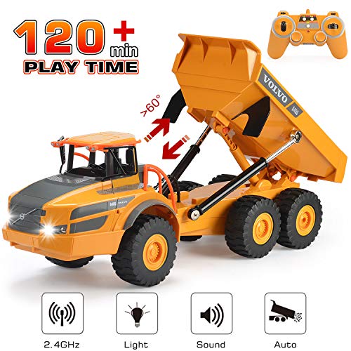 Volvo RC Truck Dump Truck RC Articulated Hauler with Rechargeable Battery 120 Min Play Time RC Toy Consruction Truck for All Adults & Kids
