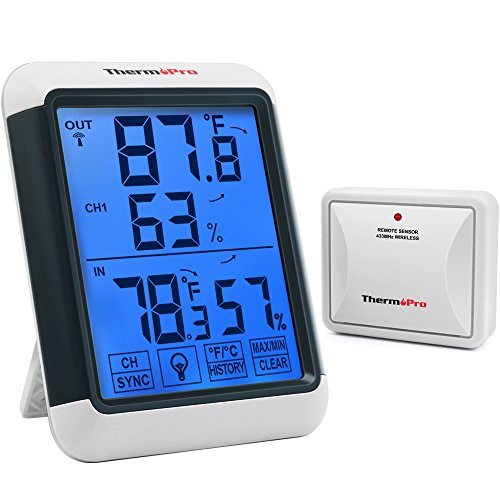 ThermoPro TP65A Indoor Outdoor Thermometer Digital Wireless Hygrometer Temperature with Jumbo Touchscreen and Backlight Humidity Gauge