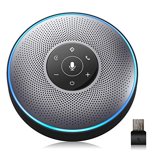 Bluetooth Speakerphone - eMeet M2 Gray Conference Speaker w/Dongle, Idea for Home Office 360º Voice Pickup 4 AI Echo & Noise Canceling Microphones, Skype USB Speakerphone AUX in/Out for up to 8 People