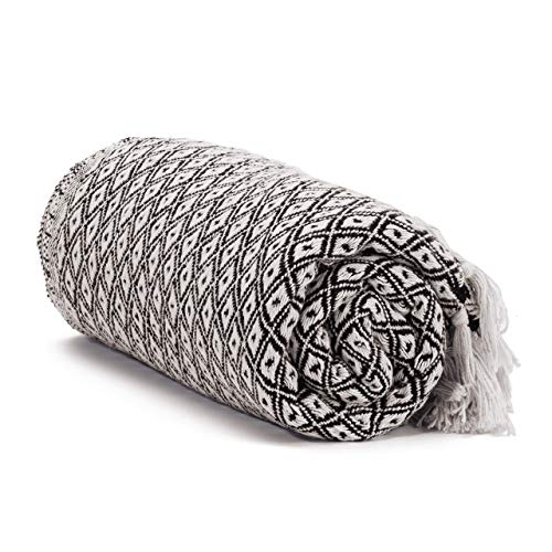 Americanflat Omala Throw Blanket in Black and Cream Mini Diamond - 100% Cotton with Fringe - 50' x 60'