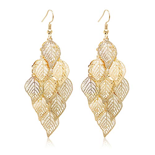 So Pretty Gold Leaf Dangle Earring for Women Boho Super Lightweight Chandelier Dangle Drop Earring