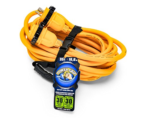 Camco 35' PowerGrip Marine Extension Cord with 30M/30F Locking Adapters | Allows for Additional Length to Reach Distant Power Outlets | Built to Last (55612)