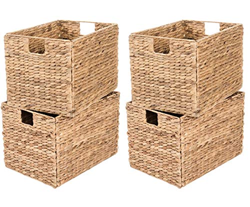 Yankee Trader 4 Decorative Hand-Woven Small Water Hyacinth Wicker Storage Basket, 16x11x11 Perfect for Shelving Units