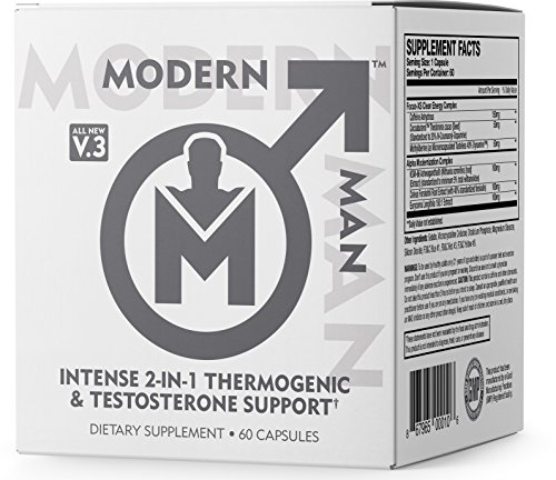 Modern Man V3 - Testosterone Booster + Thermogenic Fat Burner for Men, Boost Focus, Energy & Alpha Drive - Anabolic Weight Loss Supplement & Lean Muscle Builder | Lose Belly Fat - 60 Pills