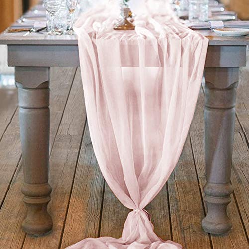 Mixsuperstore Blushing Pink 10Ft Chiffon Table Runner 29x122 Inches Romantic Wedding Runner Sheer Bridal Party Decorations