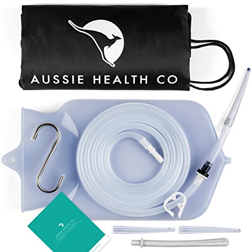 Aussie Health Co Non-Toxic Silicone Enema Bag Kit. 2 Quart. BPA & Phthalates Free. for at Home Water & Coffee Colon Cleansing. Clear Color. Includes Instruction Booklet.