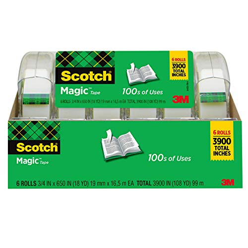 Scotch Magic Tape, 6 Rolls, Numerous Applications, Invisible, Engineered for Repairing, 3/4 x 650 Inches, Boxed (6122)