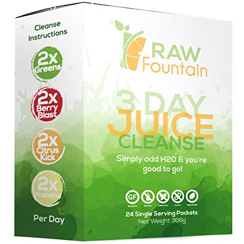 3 Day Juice Cleanse Detox, 24 Powder Packets, Travel and Vegan Friendly, Weight Loss Program, All Natural (3 Day)