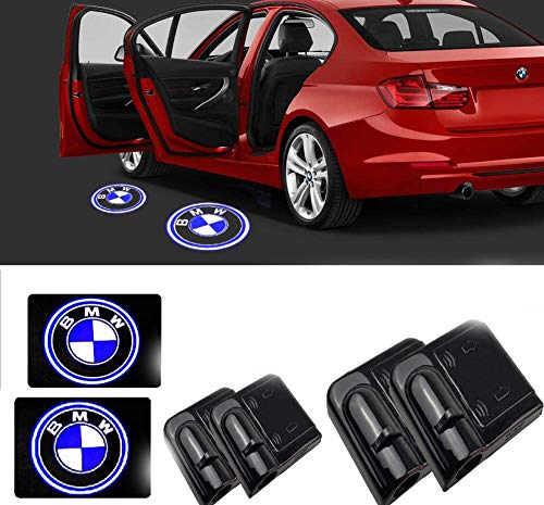 4 Pieces Car Door LED Light, Auto-sensing Universal Wireless Car Logo Projector Welcome Shadow Ghost Emblem Courtesy Step Lights Accessories Automotive Running Light Assemblies for All Car BMW Models