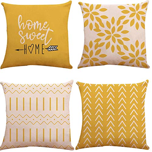 Pillow Covers 18x18 Set of 4, Modern Sofa Throw Pillow Cover, Decorative Outdoor Linen Fabric Pillow Case for Couch Bed Car 45x45cm (Yellow, 18x18,Set of 4)