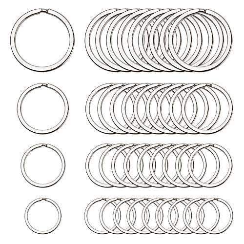 Flat Key Chain Rings, 4 Sizes Round Split Metal Key Rings for Organizing Home Car Office Keys and Accessories, 40 Count in Box, Silver (0.98INCH, 1.10INCH, 1.25INCH, 1.37INCH)