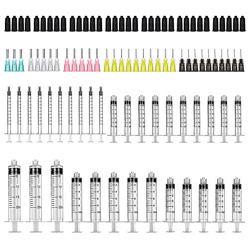 33 Pack - Syringe Blunt Tip Needle and Cap Set, 20-10-5-3-1ml Syringes, Various Ga Blunt Needles, Luer Lock Plastic Glue Applicator, Great for Refilling and Measuring Liquids, Vape, Oil Dispensing