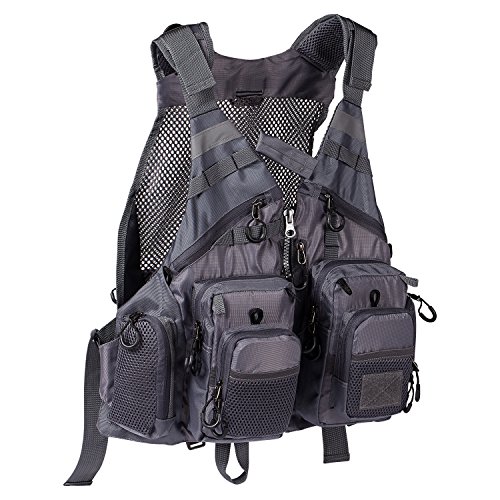 Bassdash Strap Fishing Vest Adjustable for Men and Women, for Fly Bass Fishing and Outdoor Activities Grey