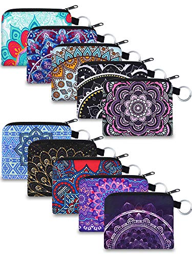 10 Pieces Small Coin Purse Boho Change Purse Pouch Mini Wallet Coin Bag with Zipper for Women Girls (Flower Print)