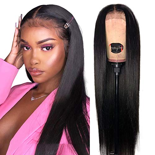 Straight Lace Front Wigs Human Hair (20 Inch 180% Density) Jaja Hair Brazilian Straight Human Hair Wigs for Black Women Pre Plucked Hairline with Baby Hair Natural Color