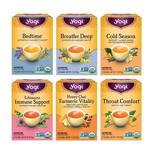 Yogi Tea - Get Well Variety Pack Sampler (6 Pack) - 6 Herbal Teas for Cold and Flu Symptom Support - 96 Tea Bags