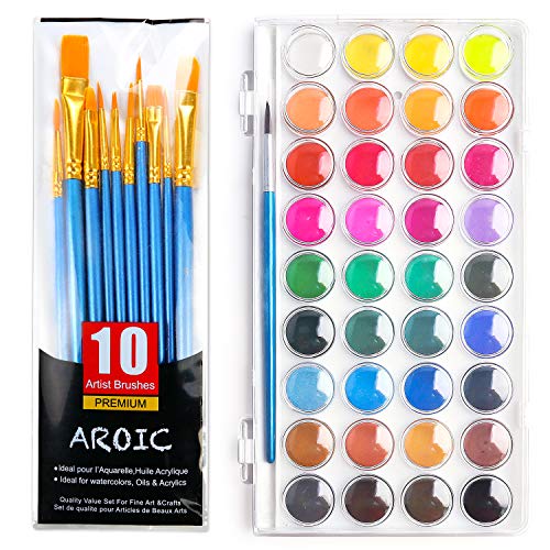 AROIC Watercolor Brush Set, with a Watercolor Paint, 36 Color，and a Package of 10 Brushes of Different Sizes, The Best Gift for Beginners, Children and Art Lovers.