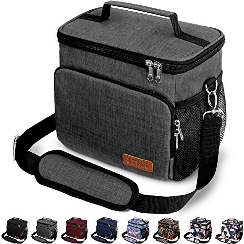 Insulated Lunch Bag for Women/Men - Reusable Lunch Box for Office Work School Picnic Beach - Leakproof Cooler Tote Bag Freezable Lunch Bag with Adjustable Shoulder Strap for Kids/Adult - Charcoal Grey