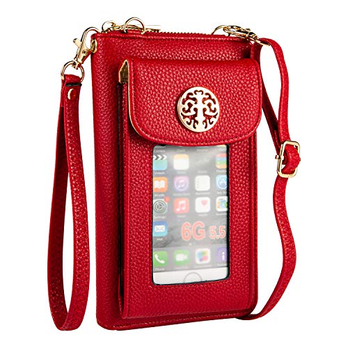 Heaye Crossbody Cell Phone Purse for Women Wristlet Wallet with Phone Holder Handbag (Red)