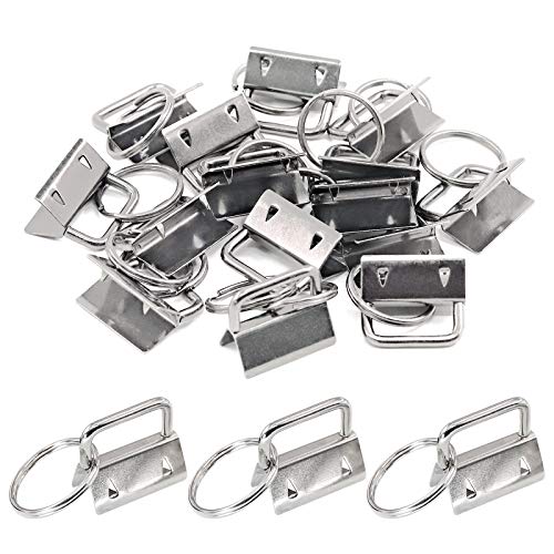 Swpeet 20Pcs Sliver 1 Inch Key Fob Hardware with Key Rings Sets, Perfect for Bag Wristlets with Fabric/Ribbon/Webbing/Embossed and Other Hand Craft - 25mm