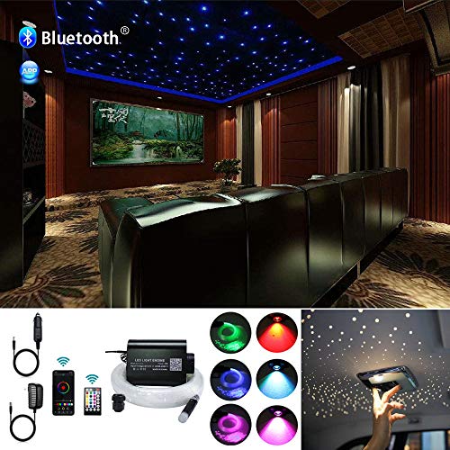 AKEPO 16W RGBW Fiber Optic Lights for Car & Home Music+APP Control Star Ceiling Light Kit, Sound Sensor Light Source with 28key RF Musical Remote and Fiber Cable 400pcs 0.75mm 6.5ft/2m