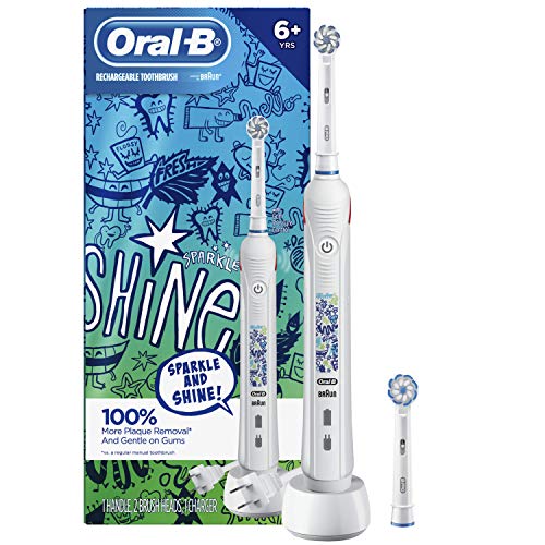 Oral-B Kids Electric Toothbrush with Coaching Pressure Sensor and Timer, for Kids 6+, Includes 2 Brush Heads