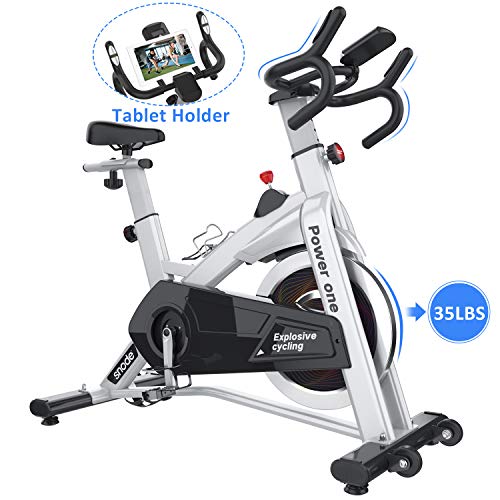SNODE Indoor Cycling Exercise Bike Trainer With 35lbs Flywheel - Stationary Belt Drive Bike with High Weight Capacity, Tablet Holder, LCD Monitor for Professional Cardio Workout(Model: 8729 2019 New)