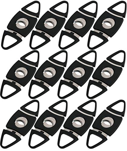 Mantello Black Plastic Guillotine Cigar Cutter - Set of 12 Stainless Steel Double Cutting Blade Clippers - Cuts Up to 52-Ring Gauge Cigars - Perfect Size for Travel, Party Giveaways, Groomsmen Gifts