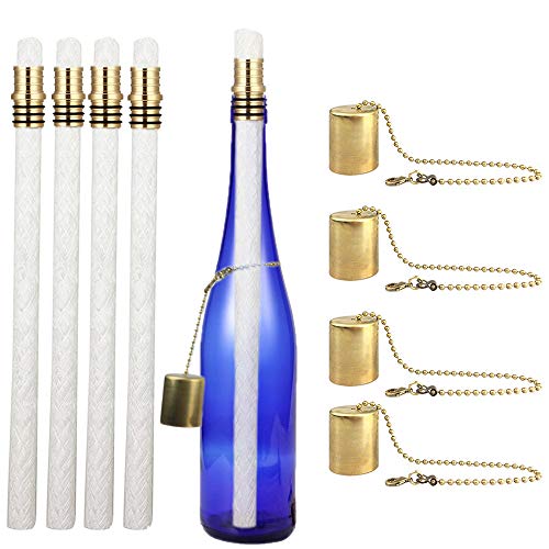 EricX Light Wine Bottle Torch Kit 4 Pack, Includes 4 Long Life Torch Wicks ,Brass Torch Wick Holders And Brass Caps - Just Add Bottle for an Outdoor Wine Bottle Torch