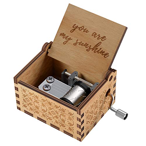 You are My Sunshine Wood Music Boxes,Laser Engraved Vintage Wooden Sunshine Musical Box Gifts for Birthday/Christmas/Valentine's Day (Wood)