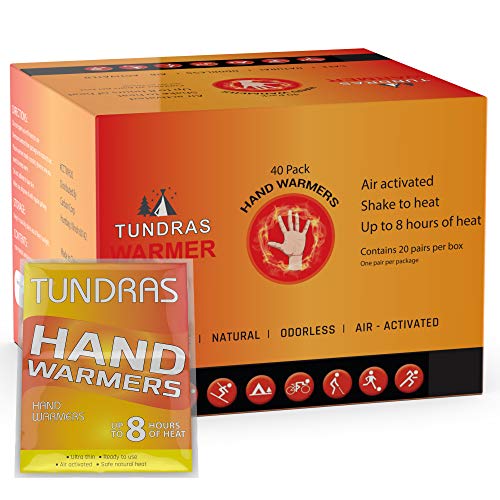 Tundras Hot Hand Warmers Natural Odorless - 40 Count - Long Lasting Safe Single Use Air Activated Heat Packs for Hands, Toes and Body - Up to 8 Hours of Heat - TSA Approved
