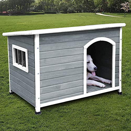 ROCKEVER Dog Houses for Medium Dogs Outside Weatherproof Insulated with Door Cute Dog House for Medium Dog Outdoor Wood Light Grey