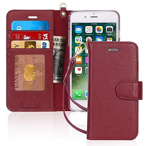 FYY [Luxury Genuine Leather] Wallet Case for iPhone 6S Plus/iPhone 6 Plus, [Kickstand Feature] Flip Folio Case Cover with[Card Slots] and[Note Pockets] for Apple iPhone 6 Plus/6S Plus (5.5') Wine Red