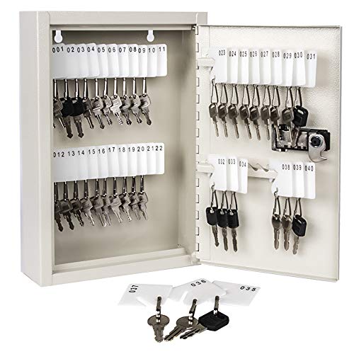 KYODOLED Key Storage Lock Box with Code,Locking Key Cabinet,Key Management Wall Mount with Combination Lock,40 Key Hooks & Tags Key Labels,White