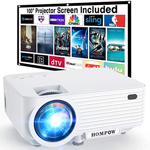 Video Projector, 4500Lux Portable Mini Projector with 100” Projector Screen, 1080P Supported Movie Projector Compatible with TV Stick/HDMI/VGA/USB/TV Box/Laptop/DVD/PS4 for Home Entertainment